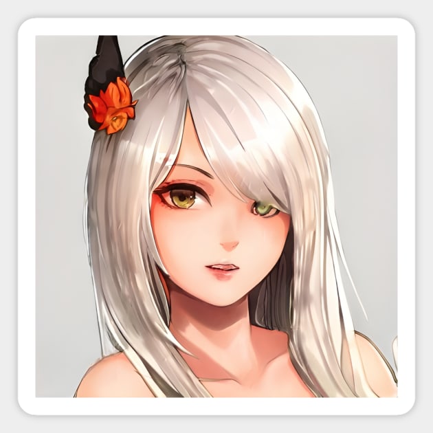 white hair anime art Magnet by animegirlnft